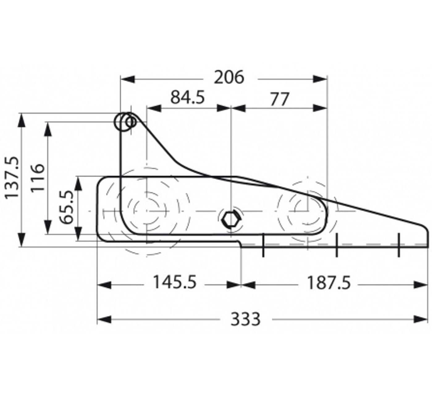 Bugrolle mit Wippe A2 und Nylonrolle, 333x92mm