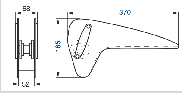 Bugrolle A2 mit Nylonrolle, 370x64mm für M-Anker