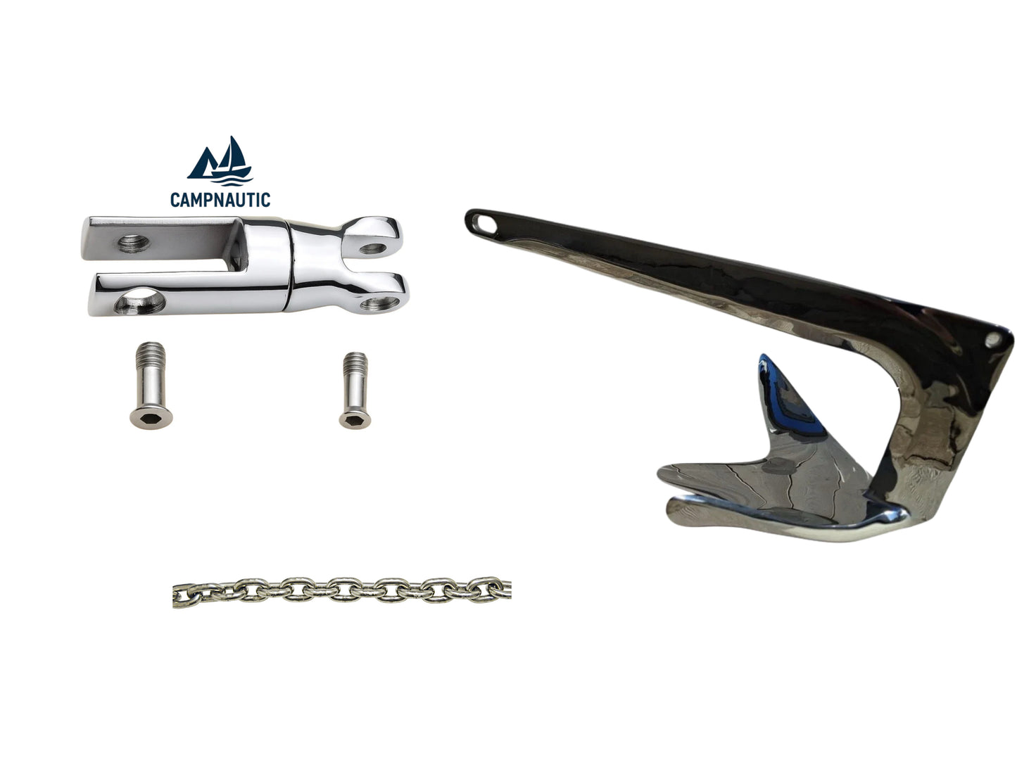 Set Edelstahl M-Anker 5 kg mit Edelstahlkette und Wirbel