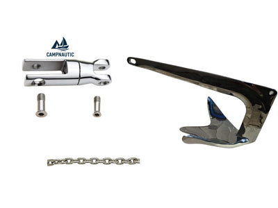 Set Edelstahl M-Anker / Bruce Anker 5 kg mit Edelstahlkette und Wirbel