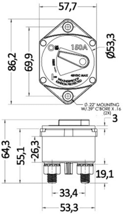 Osculati Wasserdichter magnetothermischer Schutzschalter für Winde und Bugpropeller mit 5/16" elektrischen Anschlüssen (Einbau-Version)